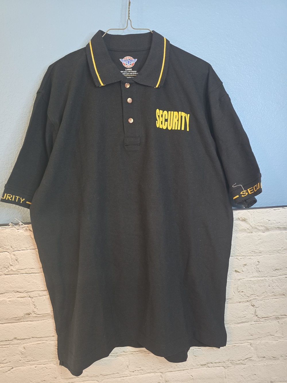 NWOT First Class Black Security Polo with Yellow Trim Sz L